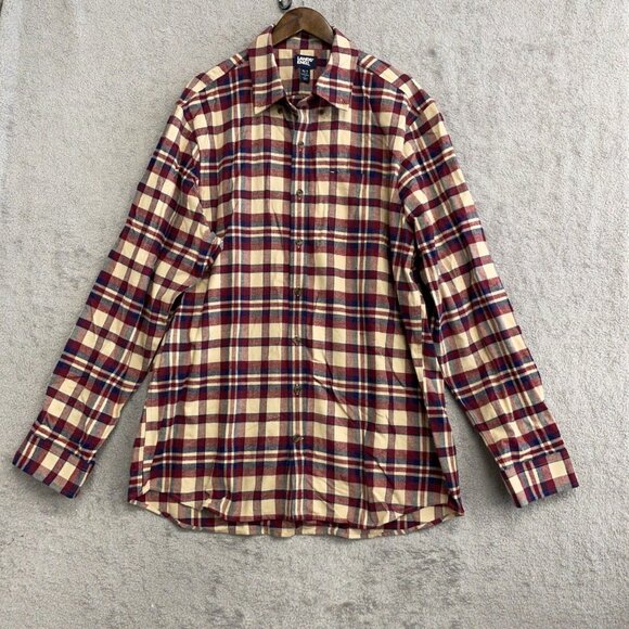 NWOT Lands' End Men's XLT Plaid Flannel Shirt Long Sleeve Tan/Red - Picture 1 of 7